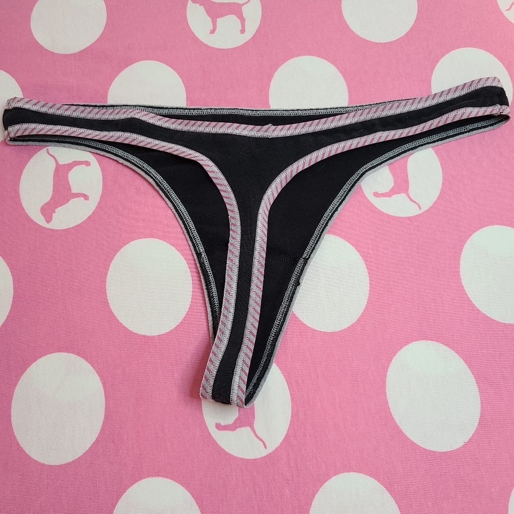 Rare VTG VS PINK Graphic Cotton Low Rise Full Cut Thong Panty Size Lg - Picture 3 of 6